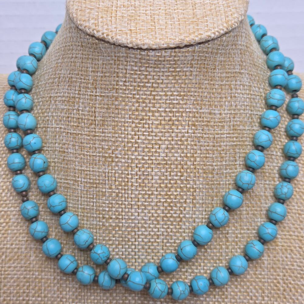 Vintage Southwestern Boho Style Beaded Faux Turquoise Necklace Jewelry By etc!